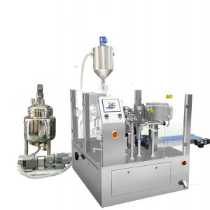 Embalaxe de selado automático de bolsas prefabricadas con recheo de pistón para líquido e pasta