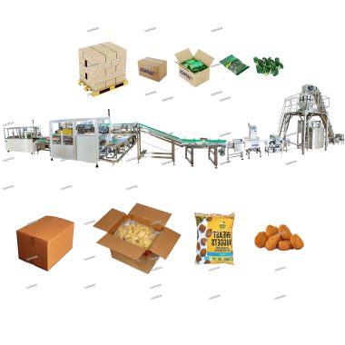 Forma automática de bolsas de alimentos conxelados e liña de recheo de cartóns